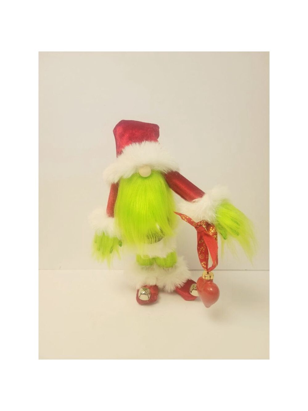 Grinch Santa Gnome Handmade Holiday Decor Luxury Velvet Faux Fur - Picture 10 of 10